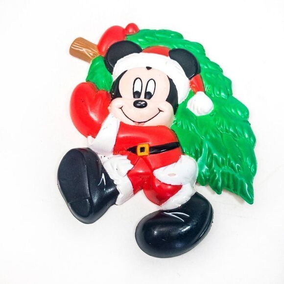 1995 Vintage Disney Mickey Mouse Santa & Christmas Tree Magnet - Picture 1 of 5